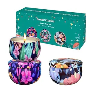 Set of 3 Scented Candles, 2.5 oz Floral Therapy Candles, Natural Soy Candle Set, 36 Hour Burn Time, Ideal Gift for Women (Lilac, Rose, Freesia)