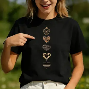 Layered Hearts Graphic Tee - Stylish Textured Heart Design Casual Relaxed-Fit Shirt