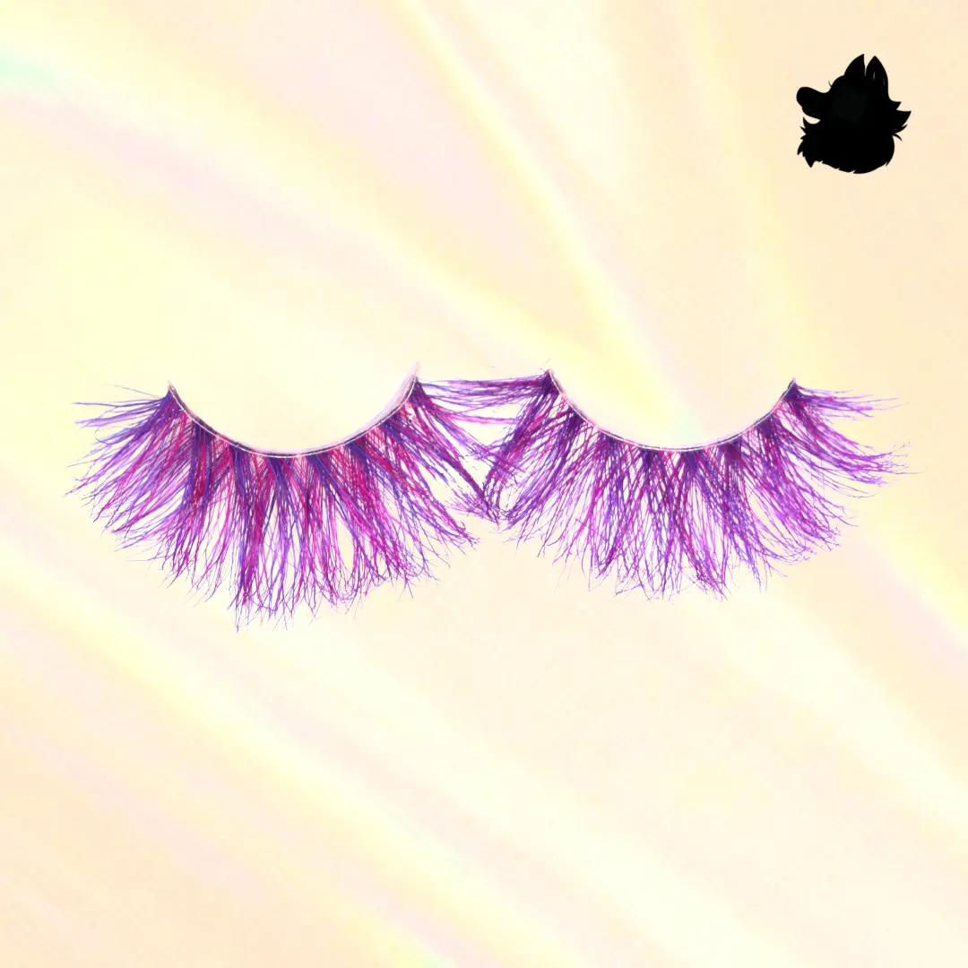 Chowder Eyelashes - Bold Hot Pink & Purple 25mm Glue-On Mink-Like Extensions in Clear Case with Free Spoolie US Origin