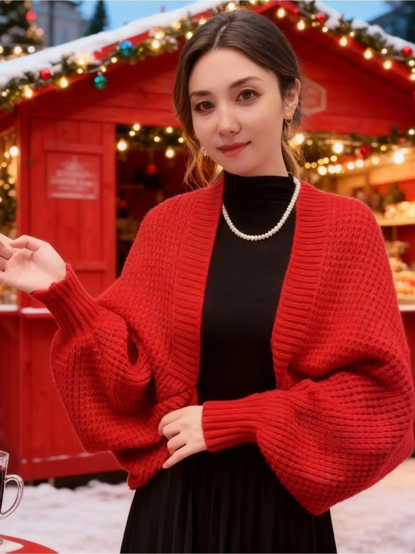 [Slim-fit version] Waffle long-sleeved temperament cardigan autumn and winter warm knitted shawl fashionable versatile shawl Casual elegant knitwear Knitwear