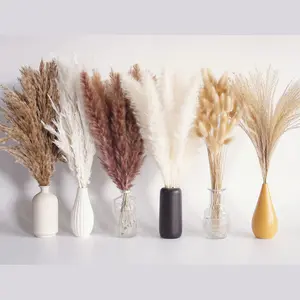 110 PCS Dried Pampas Grass Bouquet with Bunny Tails Brown White Mini Reed for Boho Rustic Wedding Baby Shower Decorative Plants Ornaments