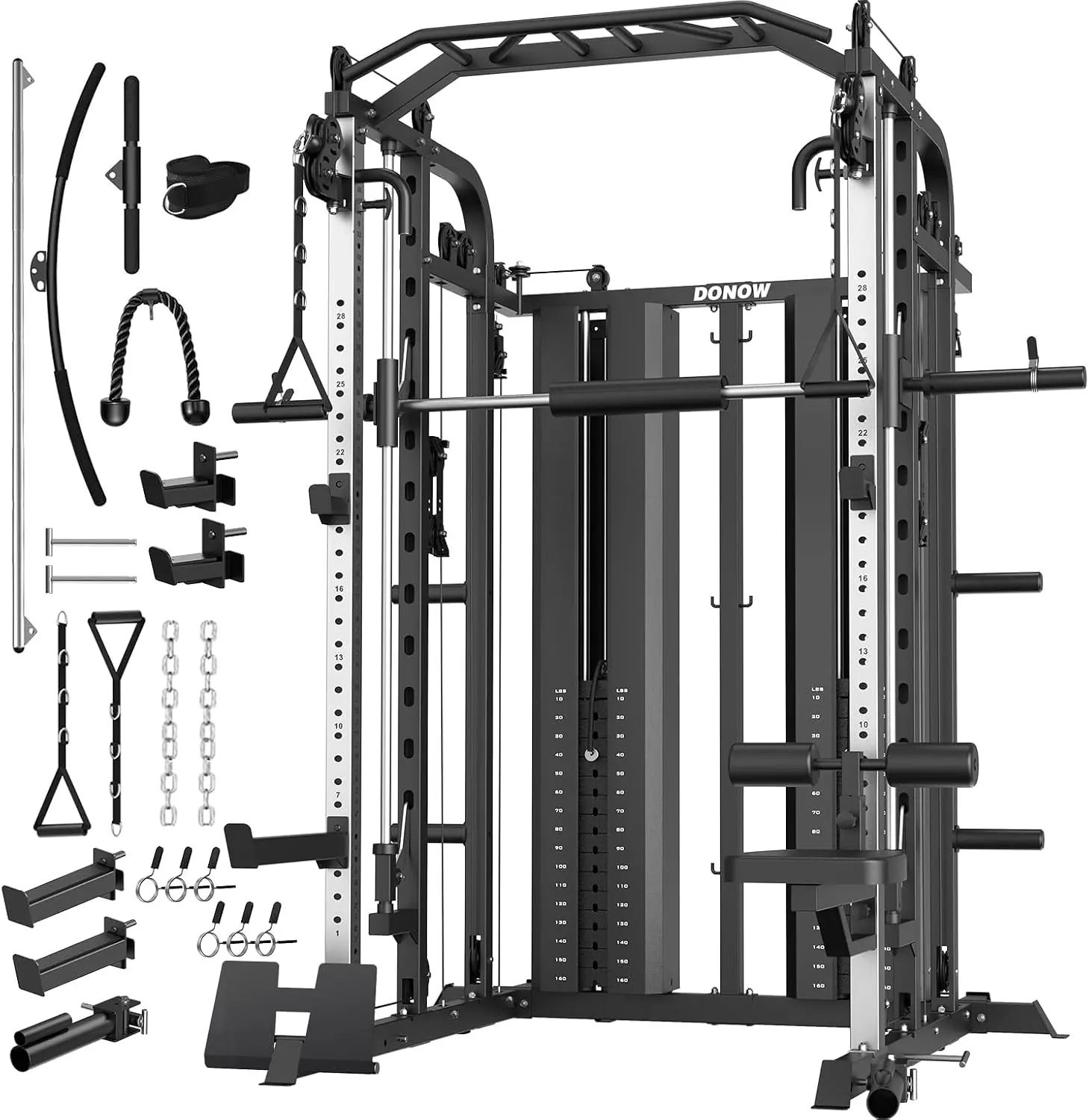 CGYSmith Machine with Weight Stacks Home Gym System Cable Crossover | Multi Function, All in One, Heavy Duty, Lat Pulldown Bench, Hip Thrust Attachment, Smooth Smith Bar and Cable System