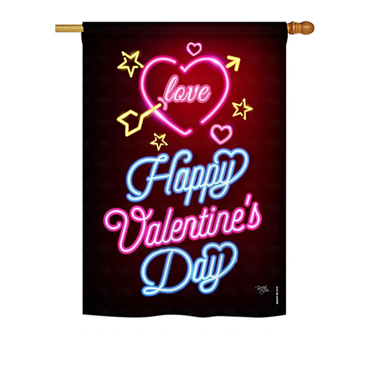 Breeze Decor BD-VA-H-101057-IP-BO-DS02-US Eco-Friendly Double-Sided 28x40 in. Vertical Hanging House Banner, Neon Love Valentine's Seasonal Impressions, Indoor-Outdoor Home/Festive Party Backdrop