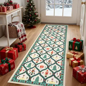 Christmas Nutcracker Rug with Tree Pattern, Long Carpet for Living Room, Office Mat, Bedroom Kitchen Decor, Home Interior Decoration