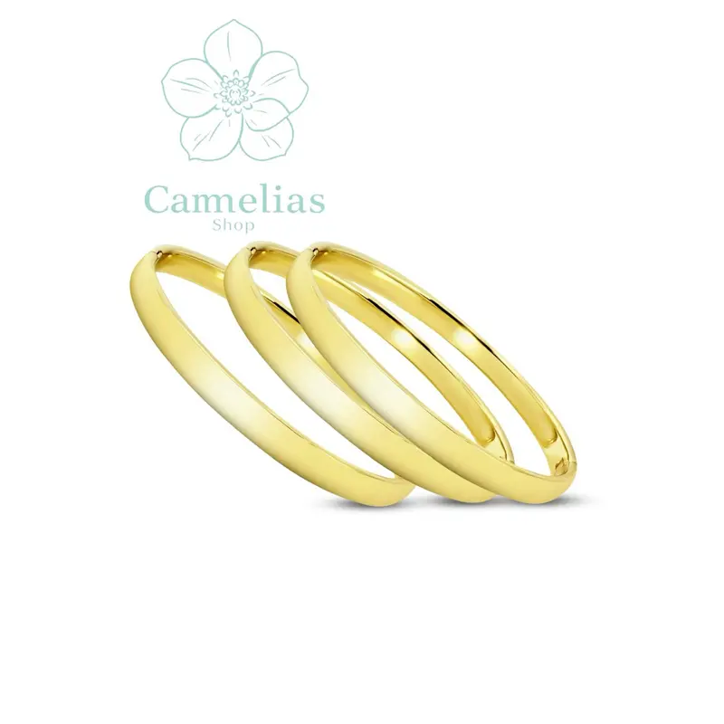 Set of 3 Gold-Tone Bangle Bracelets 6 mm Thick Size 60 mm for Women's Fashion Accessories 8029