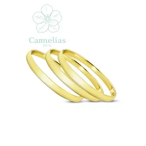 Set of 3 Gold-Tone Bangle Bracelets 6 mm Thick Size 60 mm for Women's Fashion Accessories
