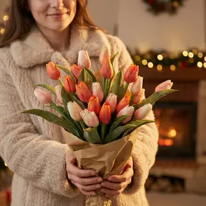 A Set of 20 Artificial Tulips That Look Realistic, Complete with Tulip Stems, Perfect for Weddings, Spring Floral Arrangements, Home Gatherings, Office Decor, And Celebrating Mother'S Day