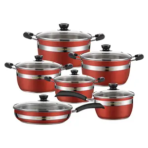 Colorful 12-Piece Stainless Steel Cookware Set, Pots Pan Set, Cooking Pans Set, Kitchen Cookware Sets, Includes Frying and Soup Pots with Transparent Glass Lids, Universal for Home Cooking and Gift Choice