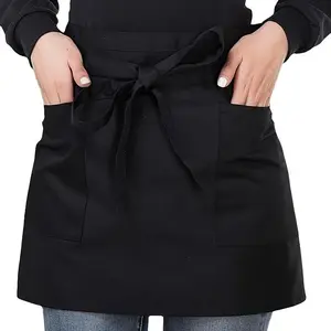 Chef Half Apron, Polyester Half Body Apron with 2 Pockets, Short Style for Coffee Shop Waiters, Durable Kitchen Wear