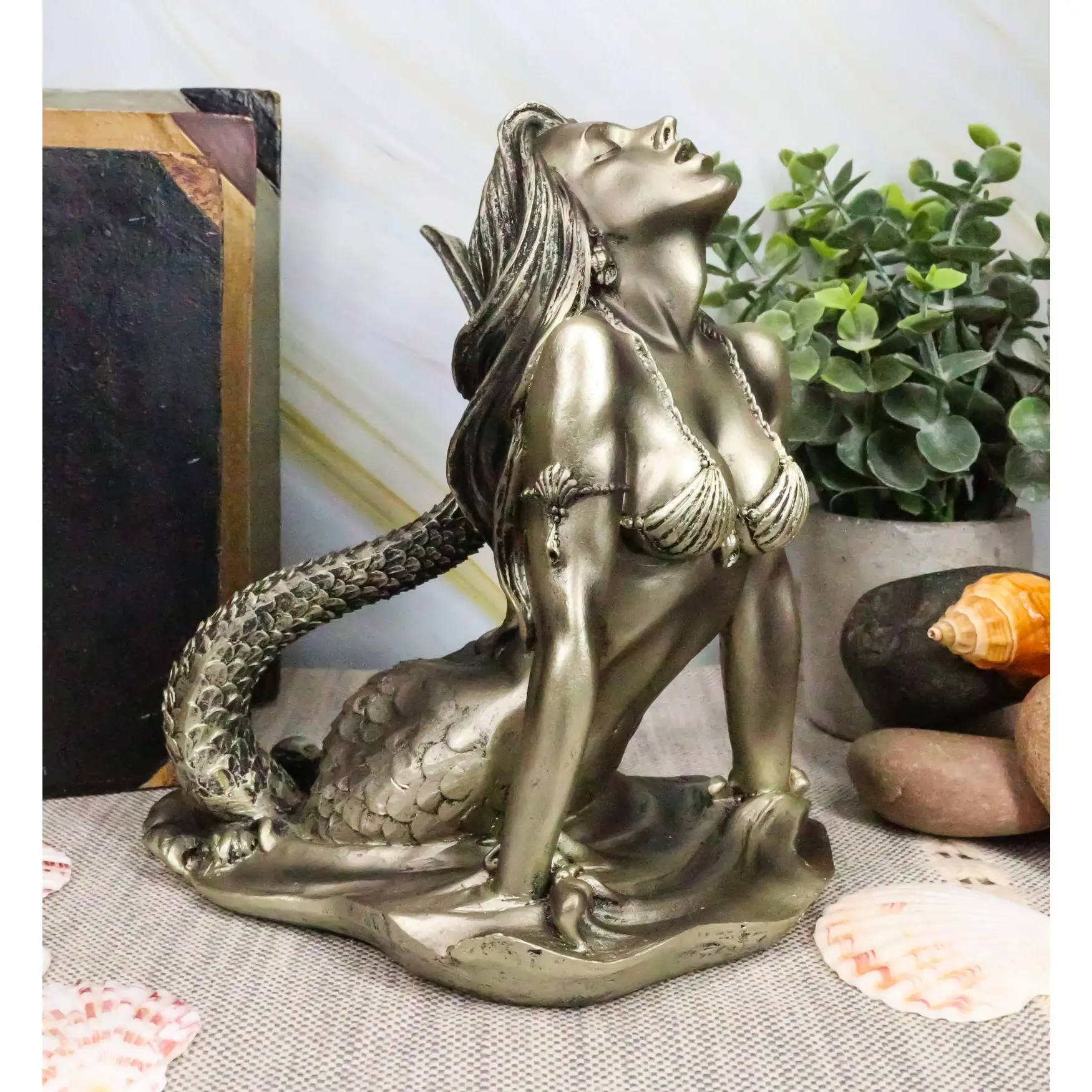 Ebros Aged Bronze Resin Seductive Siren of The Seas Mermaid Statue 7"H Figurine