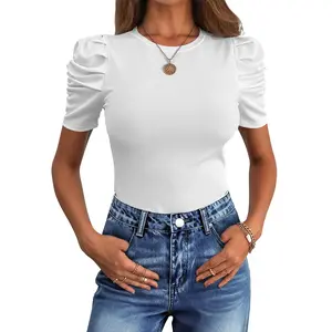 ANRABESS Women Puff Short Sleeve Crewneck Dressy Casual Tops Summer Spring Clothes Fitted Ribbed Knit Trendy Work Shirts 2026
