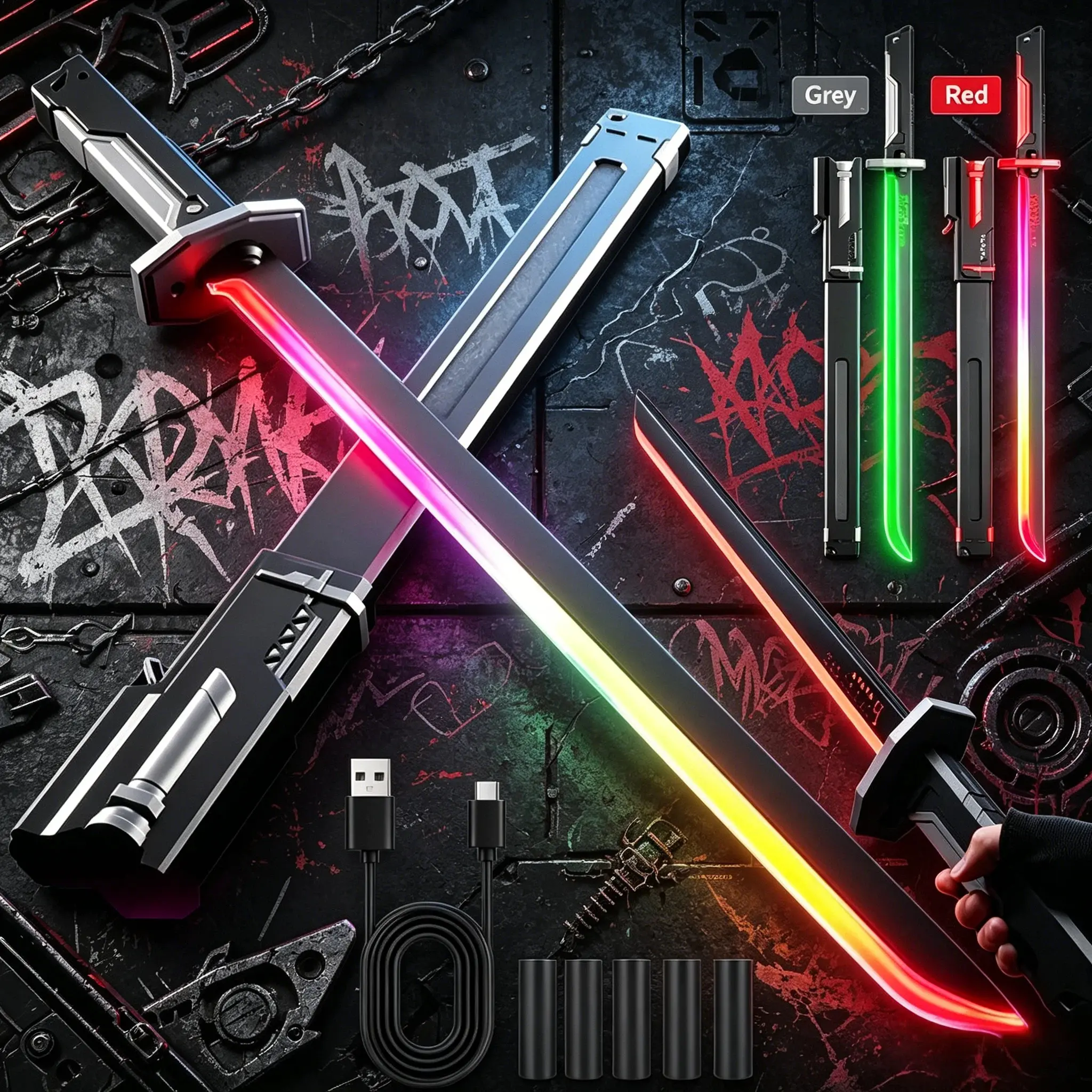 31.5in Cyberpunk Samurai Katana Toy with Vibrant RGB LED Lights, Durable Collectible Prop, High Playability, Ideal Cosplay/Rave/Festival Accessory, Cute Easter Novelty Gift for Teens+Adults, US In Stock, Toys & Hobbies