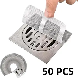 50 Counts Floor Drain Filter Screen, Portable Drain Strainer Cover for Hair Stopper,Sewer Hair Blocking Sticker,Disposable Hair Drain Sticker for Bathroom, Laundry, Bathtub, Kitchen,Sink,Home Bathroom Accessories, Bathroom Gadget, Summer Kitchen Supplies