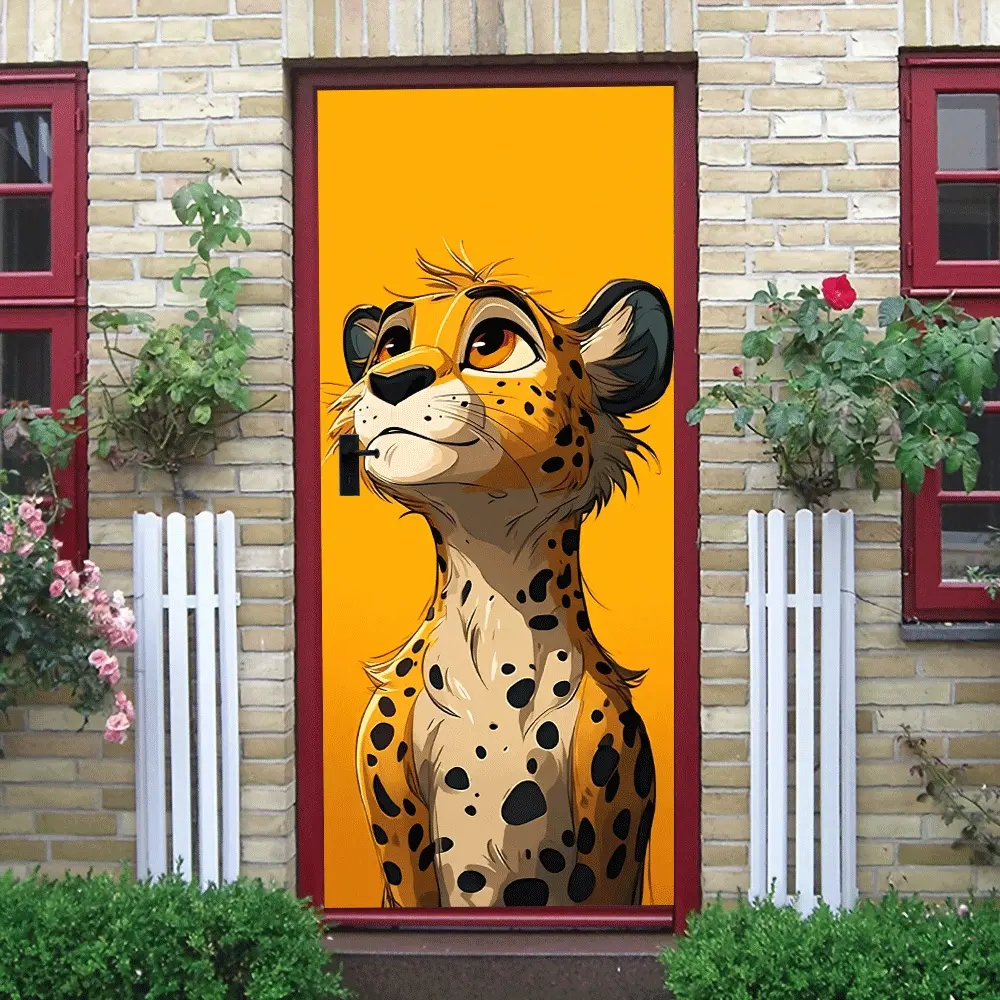 2pcs Cute Cheetah Cartoon Wall Stickers Kids Room Bedroom Decor Decals Kindergarten Classroom Animal Theme Self Adhesive Wall Stickers Eco Friendly PVC Removable Boys Girls Room Wall Decor Stickers