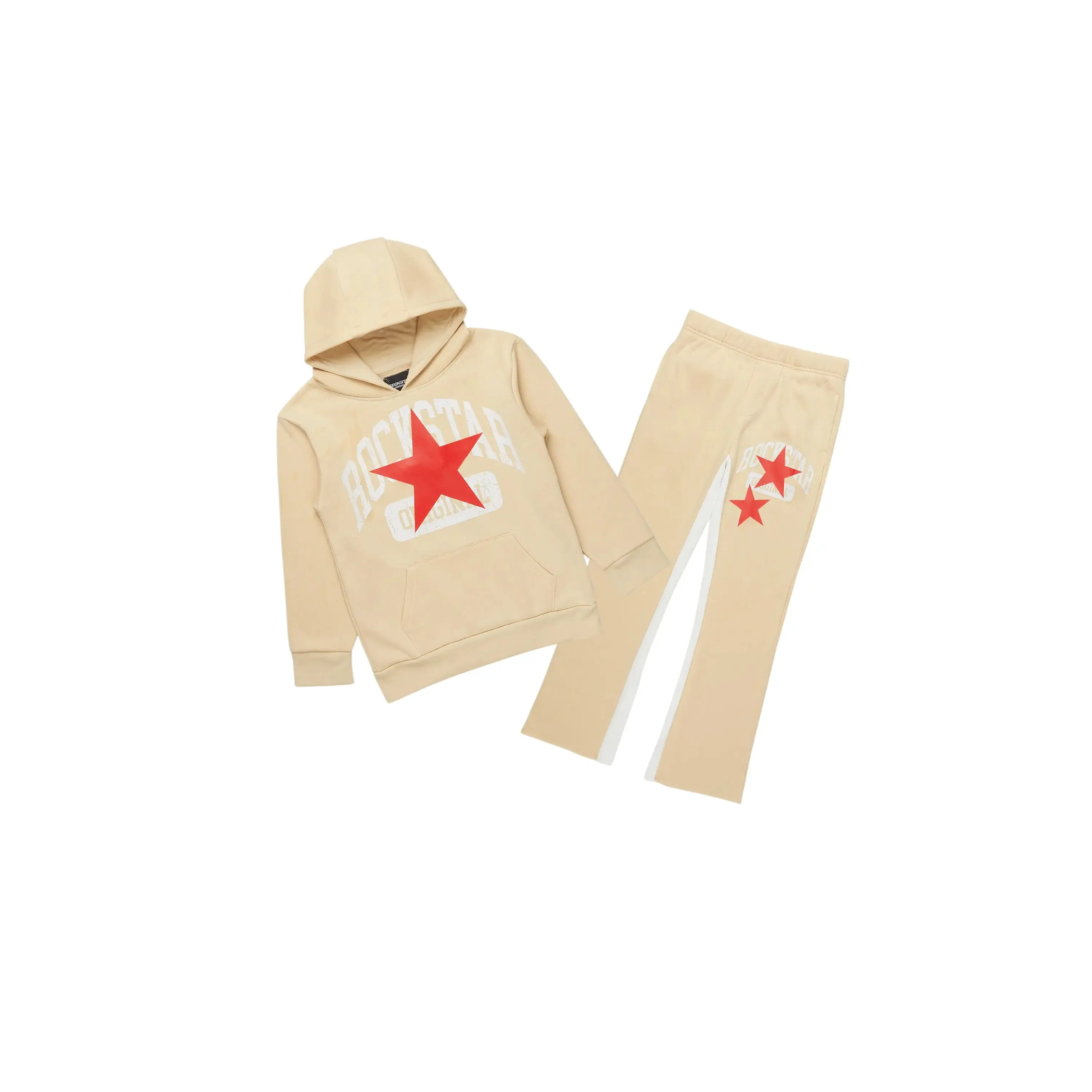 Boys States Beige Stacked Hoodie Track Set