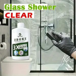 3x Strong Cleaning Gel with Sponge and Gloves, Universal Household Bathroom Cleaner, Multi Functional Cleaner, Water Stain Remover, Limescale Remover, Fresh Scent, for Shower Door, Tiles, Faucets