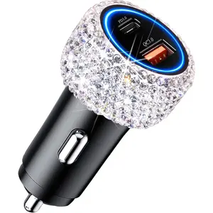 USB C Car Charger Adapter 54W Bling Diamond PD &amp; QC 2-Port Type C Compact Car Charger Compatible for iPhone, iPad, Samsung Galaxy, LG, Google Pixel, Moto, USB-C Port
