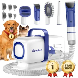 BUENKEE 5-in-1 Pet Grooming Kit with Vacuum, Dog Clipper, Shedding Brush, Cleaning Tool - Low-Noise Grooming Products for Dogs & Cats (Limited-Time Sale)
