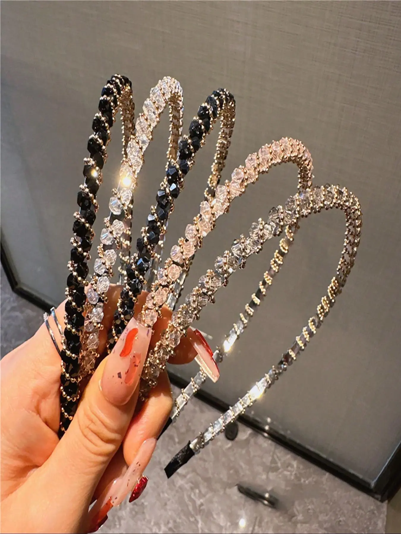 Women's Elegant Rhinestone Decor Glittering Headband, 5-Piece Set Exquisite Trendy Hair Hoops, Fashionable All-match Hair Accessories for Women & Girls, Bling Hair Headband, Hairbands