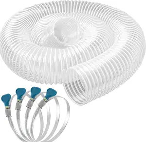 Qucship 4” x 10FT PVC Dust Collection Hose – Flexible Clear Puncture-Resistant Fume Hose with Carbon Steel Wire Coil for Dust Collection Systems