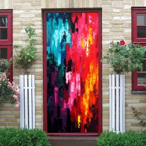 2pcs Modern Abstract Art Door Sticker Creative Colorful Graffiti Wall Decal Self Adhesive PVC Home Decor Sticker Living Room Bedroom Wall Decor Mural Removable Waterproof Wall Art Home Decor Sticker