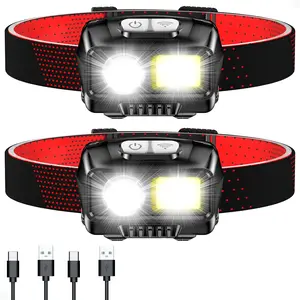 LED Headlamp Rechargeable,2000L Super Bright Dimmable Headlight Flashlight with Motion Sensor- 8 Modes,Spotlight&Floodlight&Red Light Combination,IPX5 Waterproof for Camping,Hiking - 2 Pack