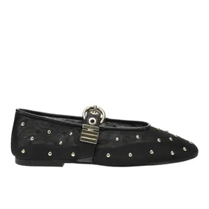 Steve Madden Womens Lucia Stud Mary Jane Mesh Ballet Flats Casual - Black