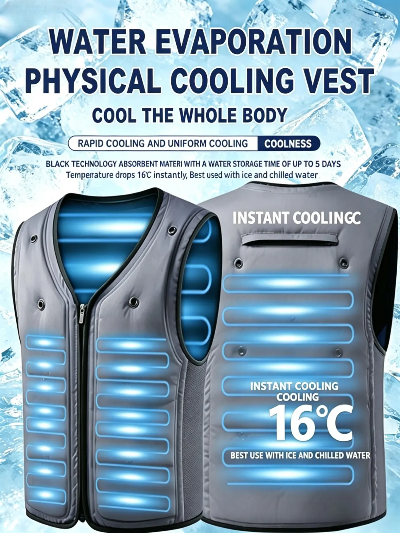 Evaporative Water Cooling Vest, Summer Full-Body Physical Cooling Jacket, Long-Lasting Heat Dissipation Breathable Cool Tops Clothing, Ideal for Outdoor Work, Construction Industry, Hot Weather