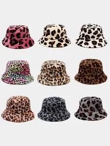 Women's Leopard Print Fleece Lined Bucket Hat, Animal Hats, Fall Winter Warm Windproof Beanie, Casual Fashion Accessory for Ladies