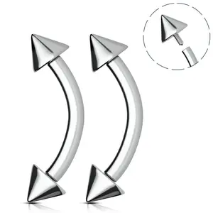 Oufer 2PCS 16G Titanium Internally Threaded Spike Eyebrow/Rook Rings