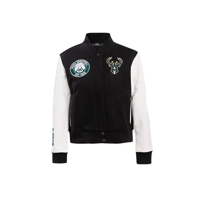 Women's Pro Standard Black & White Milwaukee Bucks Varsity Jacket