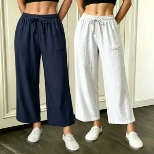 2-Pack Easy Straight-Leg Ankle Pants — Comfortable, versatile long pants with a drapey feel and drawstring; minimalist summer basic with a relaxed vibe, suitable for any outfit.