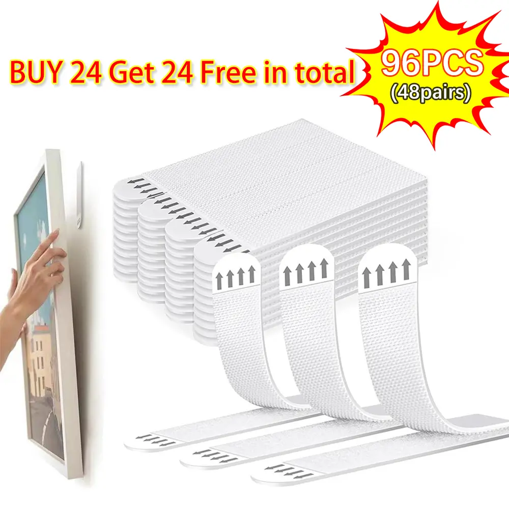 Buy 24 Get 24 Free, 48 pairs Total | Double-Sided Damage-Free Velcro Hanging Strips, Removable Heavy-Duty Adhesive Strips for Picture Frames & Home Wall Mounting  No-Drill Screw Stickers, StrongAdhesive No-Nail