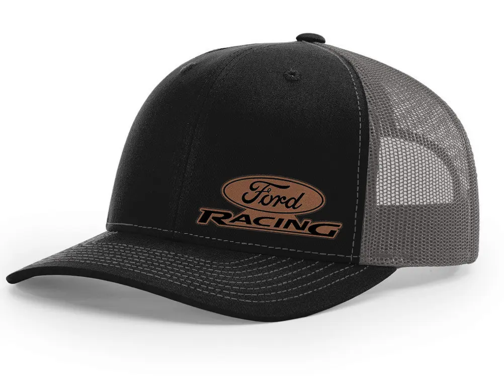 Ford Racing Logo Side Panel Laser Engraved Leather Patch Richardson 112 Snapback Trucker Hat Cap Unisex 60% Polyester 39% Cotton 1% Spandex