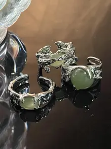 Imitation Jade Design Cuff Ring, Adjustable Open Ring, Fashion Jewelry for Party, Daily Clothing Decor, Trendy All-match & Exquisite Jewelry for Birthday Gift