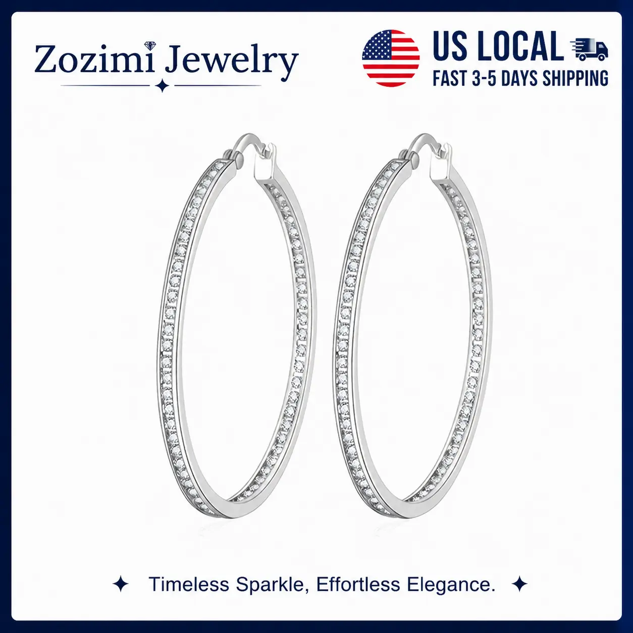 S925 Sterling Silver Oval Hoop Earrings for Women | Elegant Slim Crystal Inlaid Hoop Design Hypoallergenic 925 Silver Fashion Earrings | Timeless Sparkle Lightweight Huggie Hoops | Minimalist Luxury Jewelry for Daily Wear