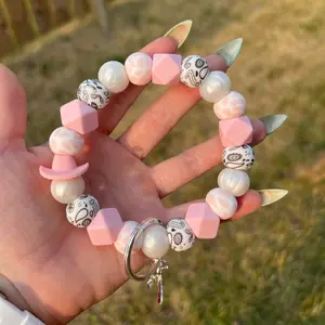 Pink Cowgirl Hat Silicone Beaded Keychain