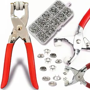 Sewing Kit with 100pcs Metal Buttons & Manual Pliers Tool, Complete Household Sewing Accessories for DIY Clothing Repair and Daily Use