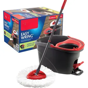 EasyWring Microfiber Spin Mop with Bucket Floor Cleaning System - Red, Gray, Standard - Microfiber Extendable, Long Handled, Telescopic Handle Easy Wring Mops, Microfiber Extendable Mops