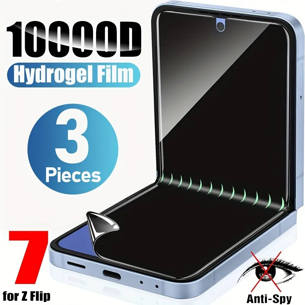 3 Counts Hydrogel Privacy Protective Films, Hydrogel Screen Protectors for Samsung Galaxy Z Flip 7 / SE / Z Flip 6, Anti-Spy Soft TPU Smartphone Screen Protector, Supports Face ID Unlock, Cellphone Protection Accessories