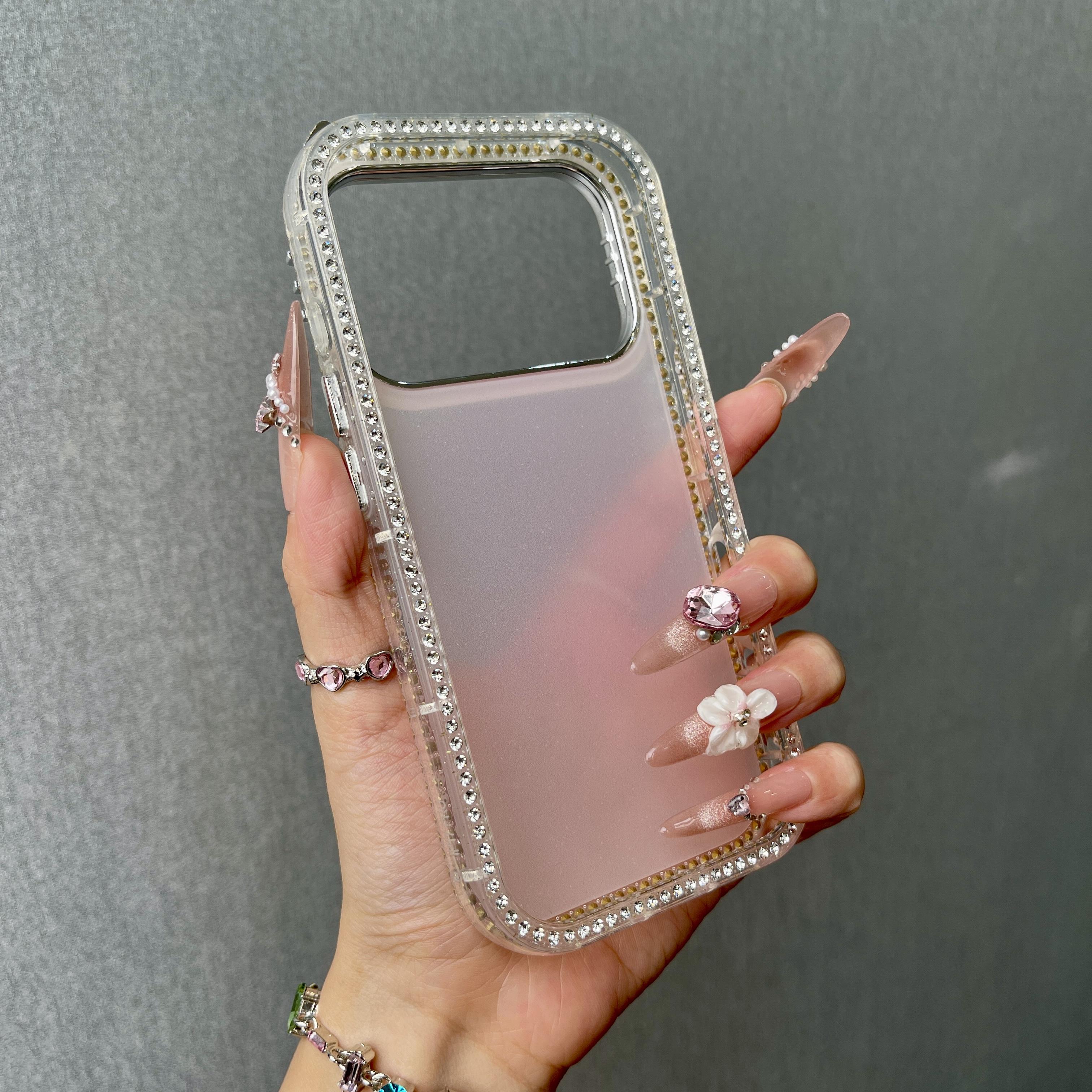 DIY Glitter Clear Phone Case with 3D Butterfly & Rhinestone Charms, Bling Cat Ear Diamond Frame Customizable Protective Cover for IP 17 PROMAX junk