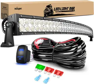 Nilight 50 Inch 288W Curved Car LED Light Bar with Spot Flood Combo Beam, 12AWG 5 Pin Rocker Switch Wiring Kit – High Quality Heat Conduction Silicone Gel, Side Mounting Brackets, Silicone Sealing Strip, Waterproof Rubber Pad for Truck SUV Off Road Use