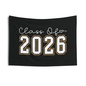 Class of 2026 Indoor Wall Tapestry, Dorm Decor, Senior Year Sign for Classroom & Grad Parties, Back to School, Black White Graduation Banner