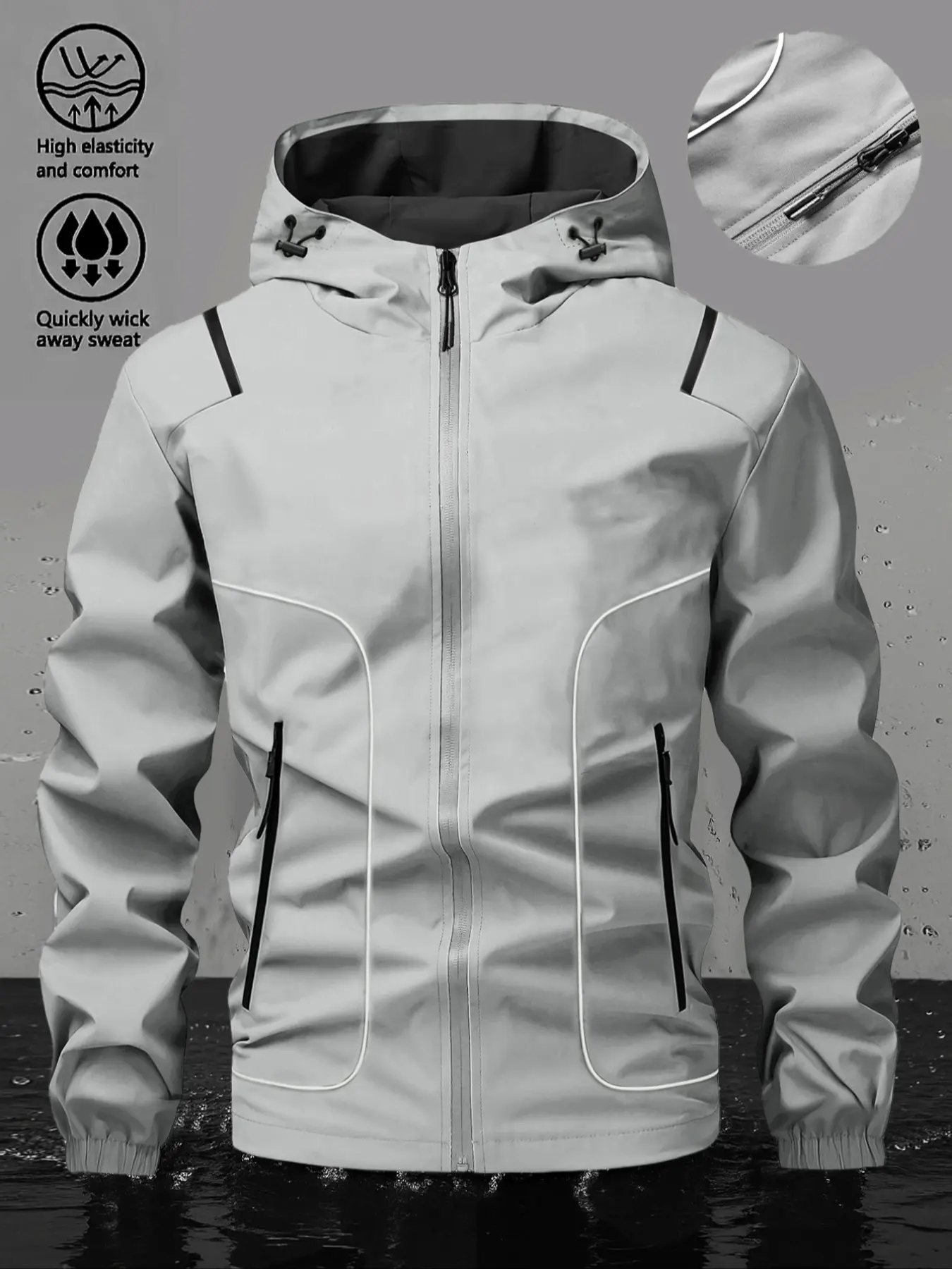 Men's Hooded Jacket with Zipper and Drawstring, Long Sleeve, Fitted, Fashionable and Simple Design, Perfect for Daily Wear and Outdoor Activities