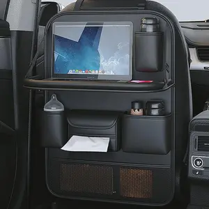 17.5*25in Car Backseat Organizer with Foldable Table Tray & Tablet Holder, Waterproof Kick Mats Seat Back Protector, Multi-Compartment Car Storage Organizer for Applicable to SUVs and various other Collapsible Adjustable Heavy Modular Universal Front