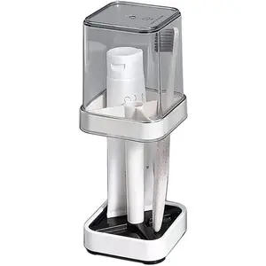 Dustproof Toothbrush Holders, Bathroom Accessory Organiser - 1/2 Pack Covered Stand with 3 Slots and Cup, Compatible with Conventional Brushes, Toothpaste, Razor, Comb
