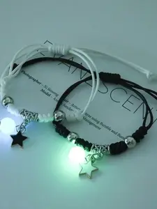Glow-In-The-Dark Star Bracelet Set, Friendship Gift for Couples & Best Friends, Fashionable Unisex Glowing Jewelry Accessory, Rope Chain Bracelet, Adjustable Bracelet