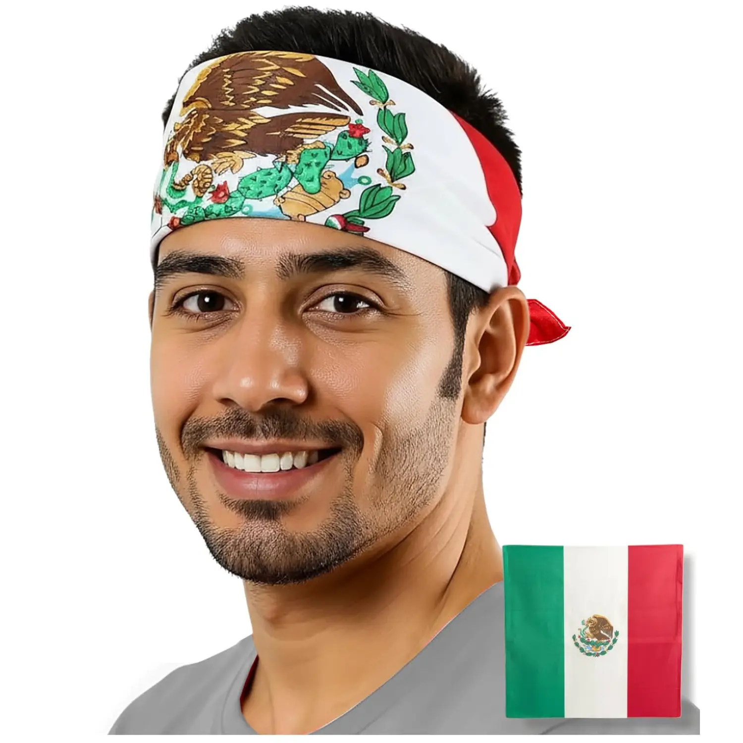 Mexico Flag Bandana 22 x 22 Inch Mexican Eagle Print Headband Neck Scarf for Cinco de Mayo Soccer Hispanic Heritage Celebrations