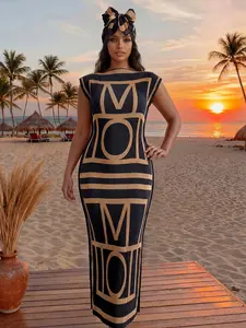 Women's Elegant Fashion All-Over Printed Long Dress Set, Slim Fit Moo Moo Robe & Scarf, Beach Sun Protection Shawl for All Seasons