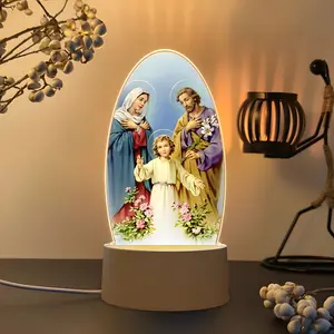 Prayer Theme Decorative Night Light, USB Interface Electronic Lamp, Christian Home Decoration, Prayer Room Decor, Stylish Religious Decor, Floral Religious Elements, Warm Lighting Atmosphere, Gift